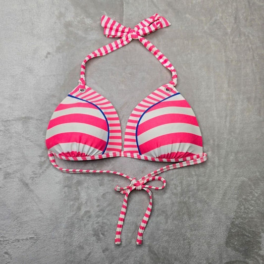 Gianni Bini Pink Stripes Padded Halter Bikini Top Swimwear Swimsuit Large