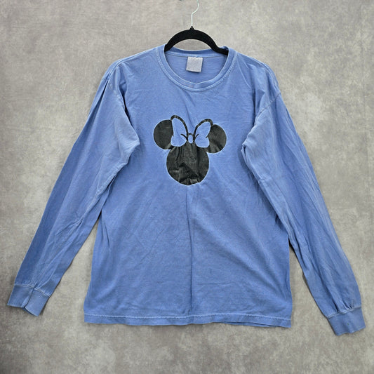 Purple Long Sleeve Minnie Mouse Print Casual Blouse Shirt Top Medium