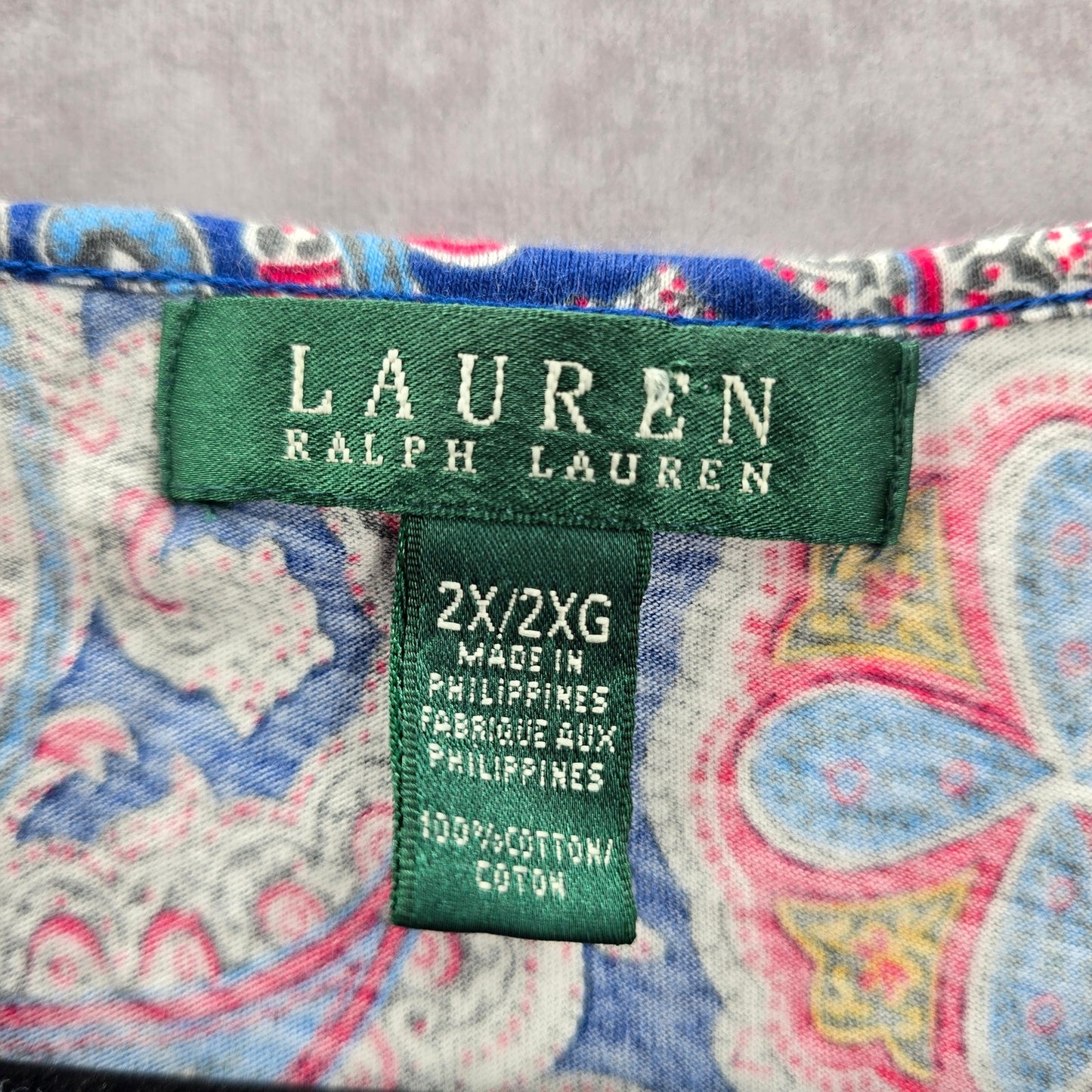 Lauren Ralph Lauren Blue Floral Ruffle Cotton Blouse Top Shirt Plus 2X