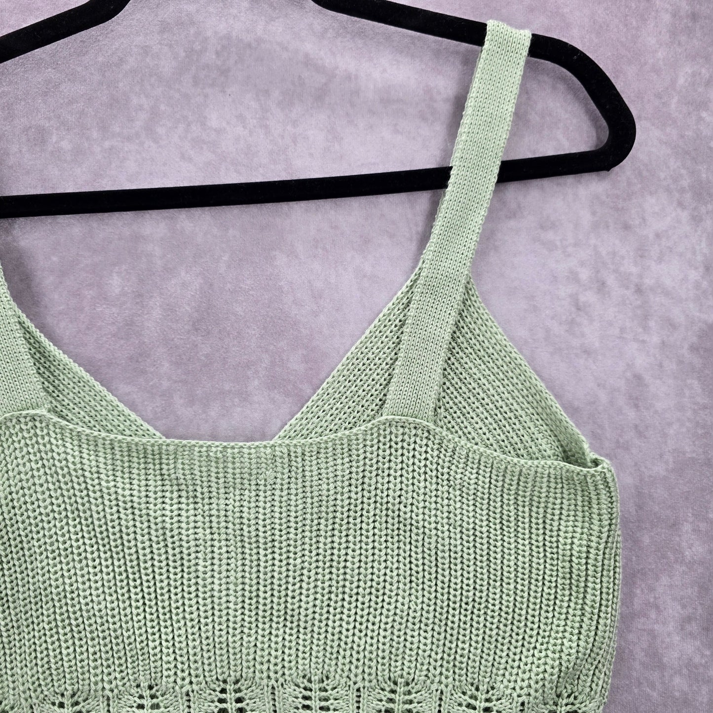 Green Crochet Knit Boho Sleeveless Cropped Tank Vintage Y2K Top S Small
