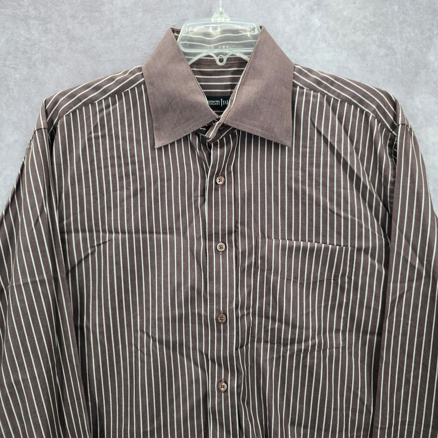 Artisti Italiani Brown Stripe Mens Cotton Button Down Long Sleeve Shirt XXL 43