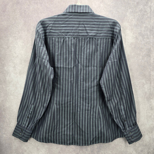 Artisti Italiani Grey Stipe Mens Work Cotton Button Down Dress Shirt XXL