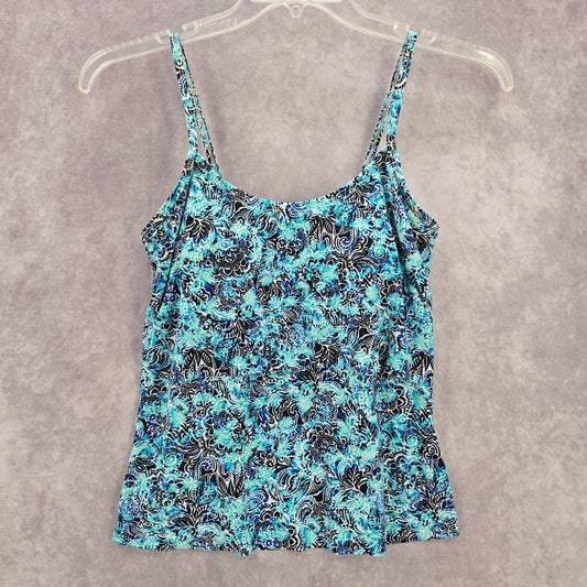 Blue Floral Ruffle Padded Swimwear Tankini Tank Top Medium M 8