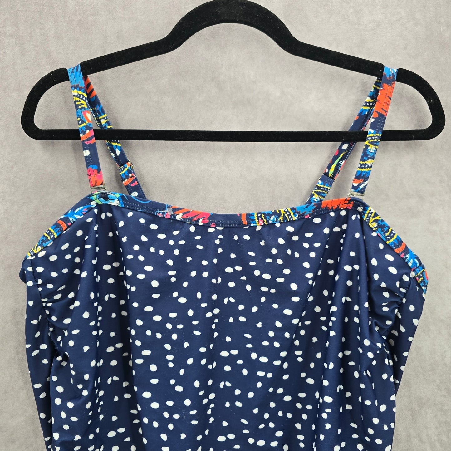 081. Blue Polka Dot Tank Top Padded Tankini Swimwear XL Extra Large