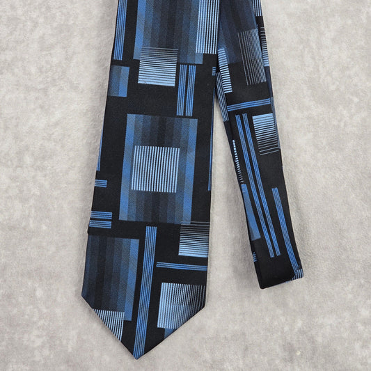 Arrow Blue Black Gray Plaid Stripe Geometric 100% Silk Men's Neck Tie