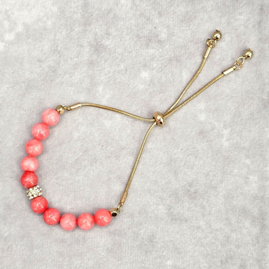 Pink Gold Rhinestone Chain Bead Bracelet Fashion Jewelry NWT JB2-28