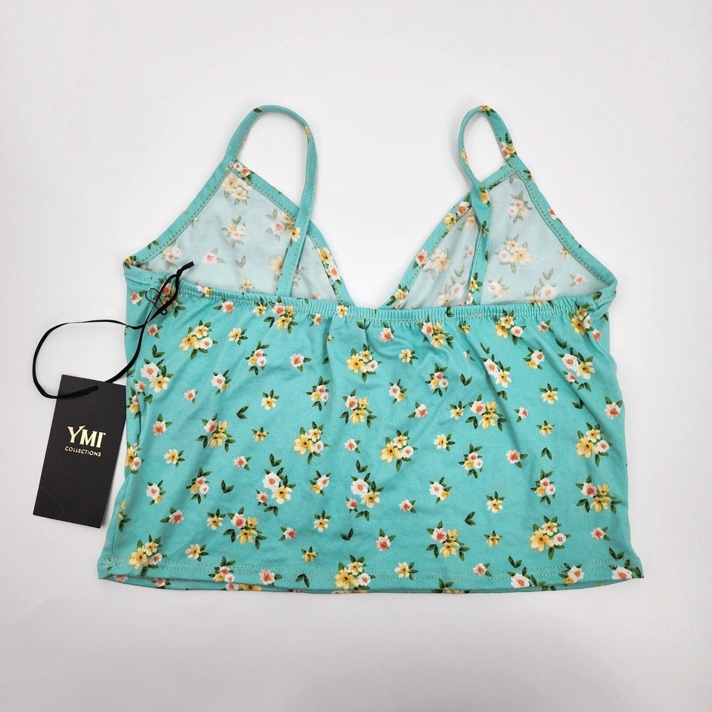 Ymi Collections Green Yellow Floral Cropped Tank Top Boho Retro Large