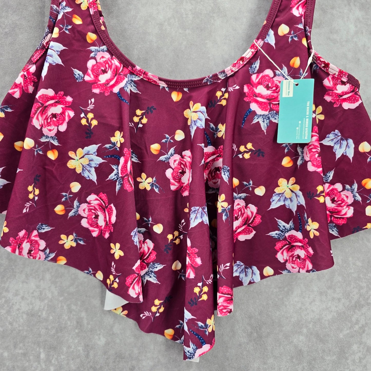 Summer Mae Purple Floral Bikini Swimwear Ruffle Cropped Top L Large