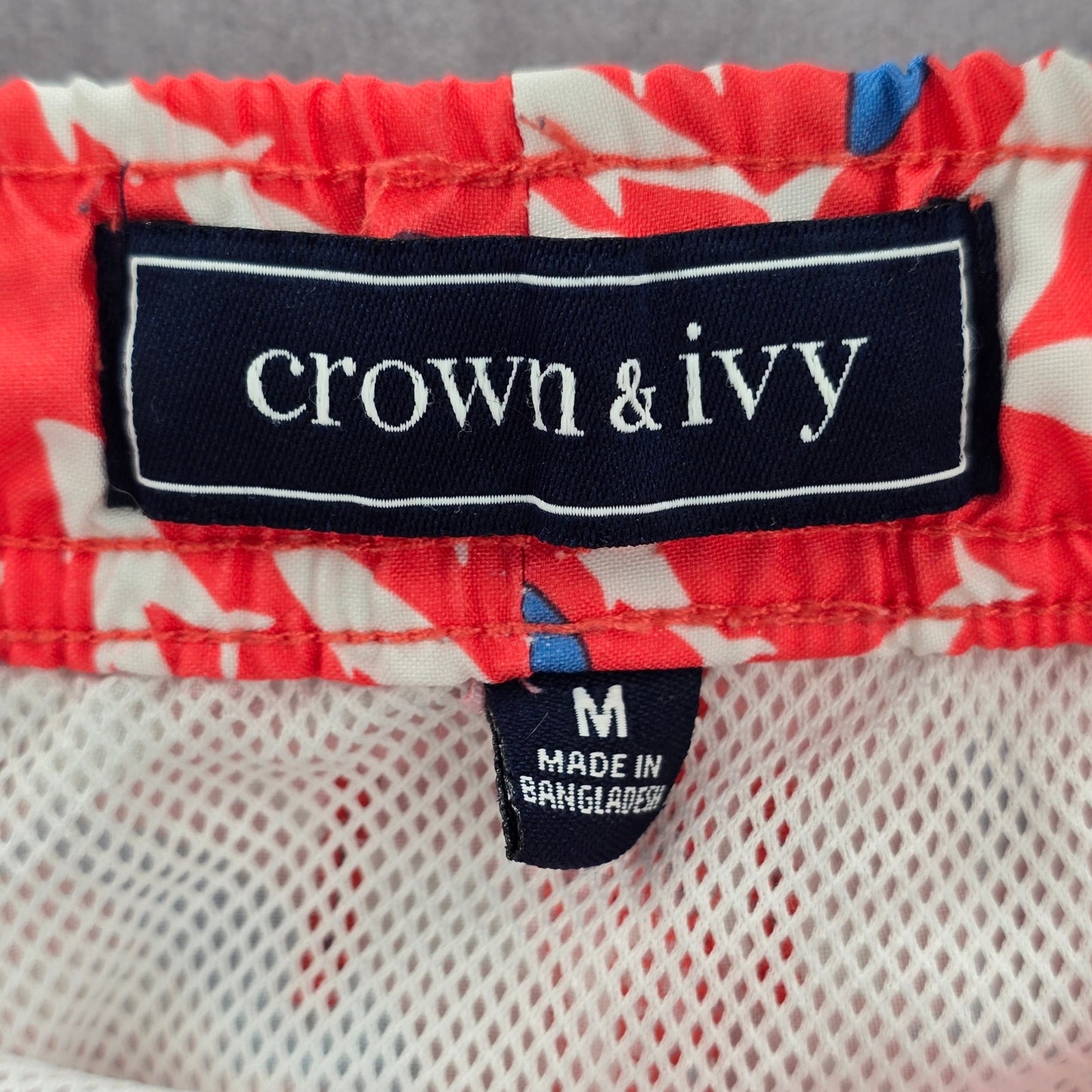 Crown & Ivy Pink Shark Fish Board Mesh Lined Swimwear Pants Shorts M Medium