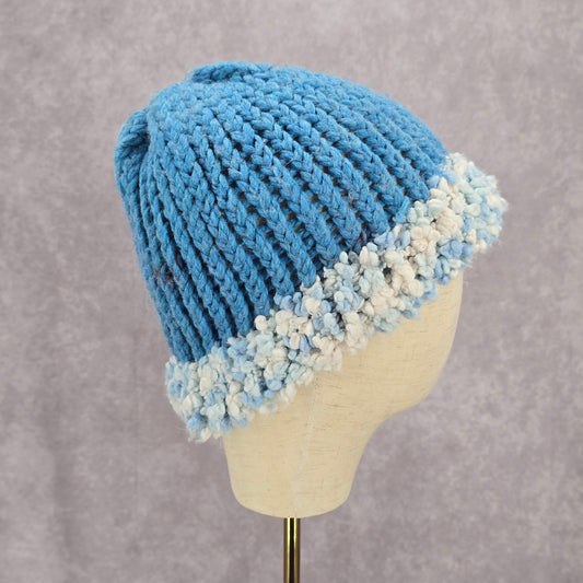 Blue White Crochet Knit Bucket Cap Hat Fun Vintage Y2K Funky Beanie