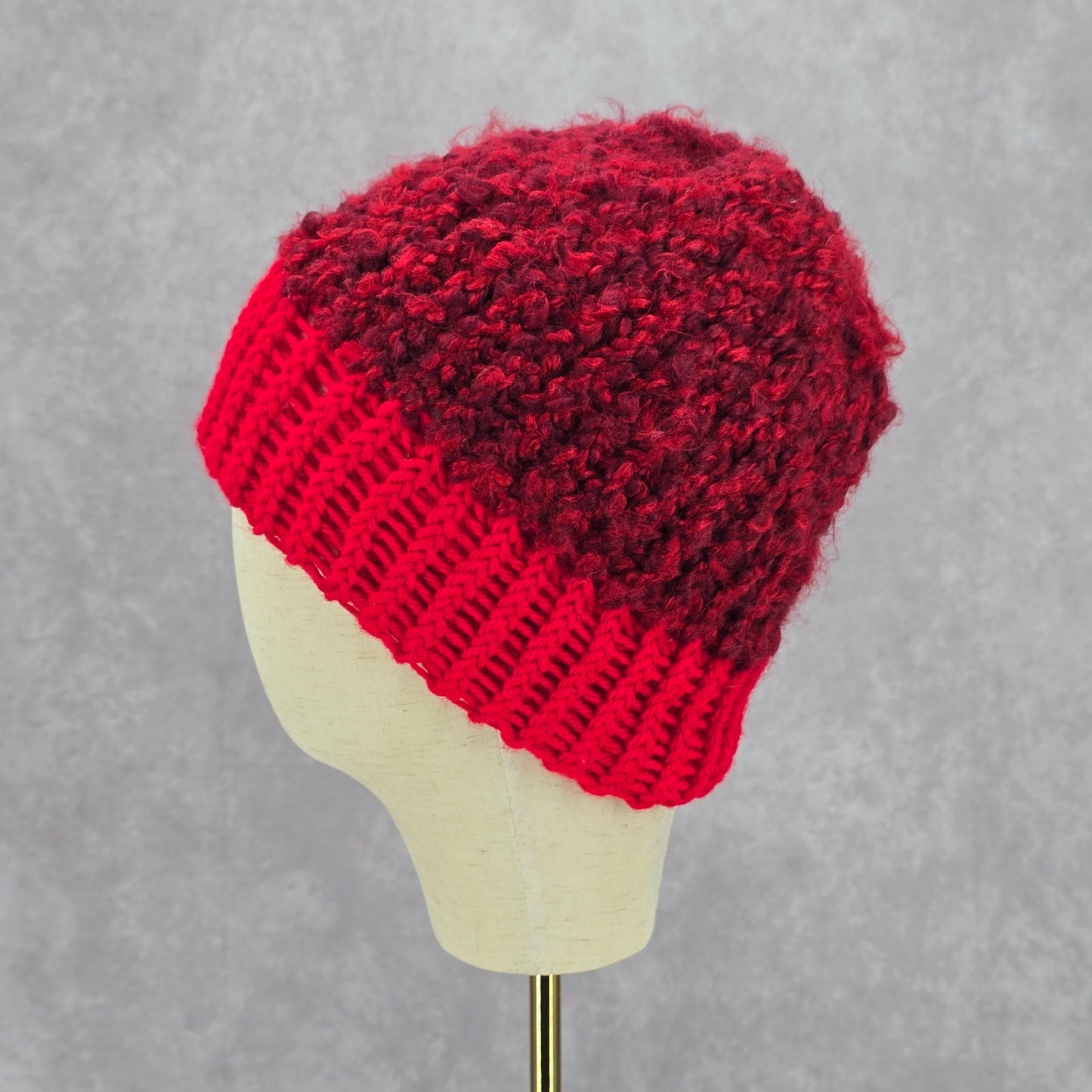 Red Crochet Knit Bucket Cap Hat Fun Vintage Y2K Funky Beanie