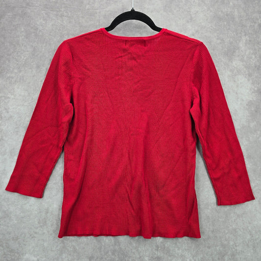 Petite Sophisticate Red Button Ribbed Cardigan Sweater Y2K Top Medium