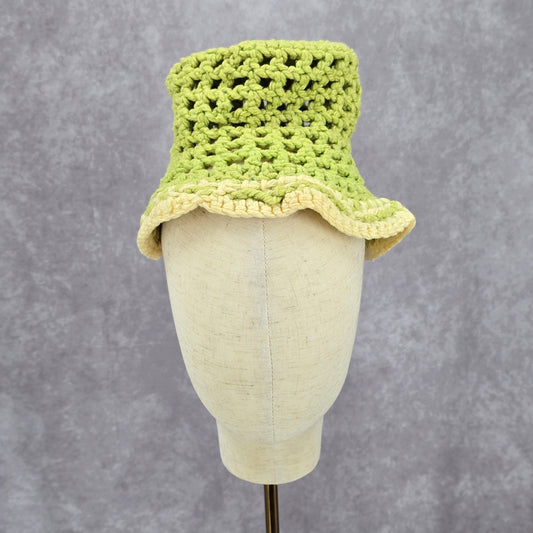 Green Top Crochet Knit Bucket Cap Hat Fun Vintage Y2K Funky Beanie