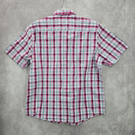 Report Collection Red Plaid Stripe Button Down Short Sleeve Work Casual Shirt XL