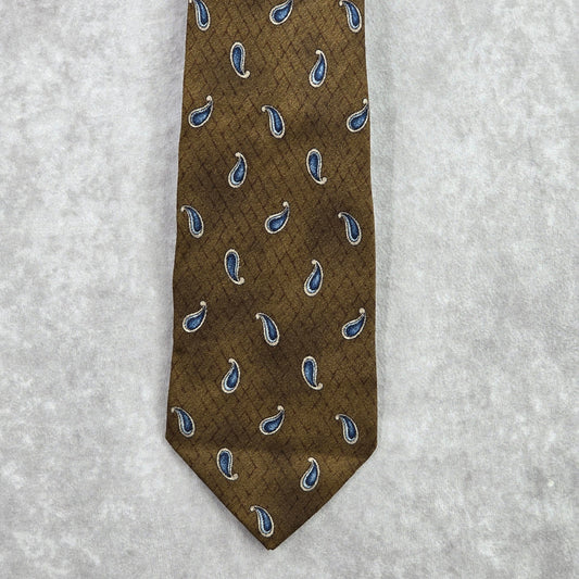 Joseph Abboud Brown Blue Floral Paisley Geometric Silk Italy Neck Tie Men's