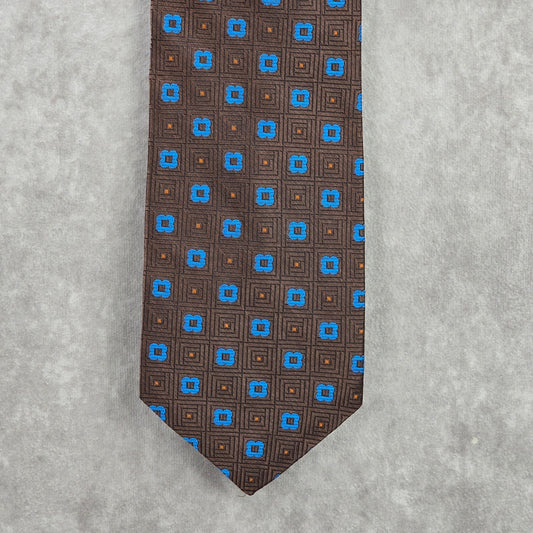 Carlo Palazzi Brown Blue Floral Geometric 100% Italian Silk Men's Neck Tie NWOT