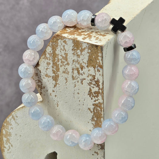 Zara Pink Blue Gray Bead Cross Elastic Bracelet Fashion Jewelry NWOT JB4-4