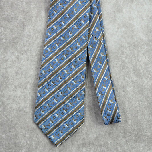 Karako Collection Blue Stripe Floral Executive Geometric Silk Neck Tie Men's