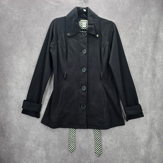 Self Esteem Black Button Belted Retro Long Sleeve Pea Coat Y2K Jacket Medium
