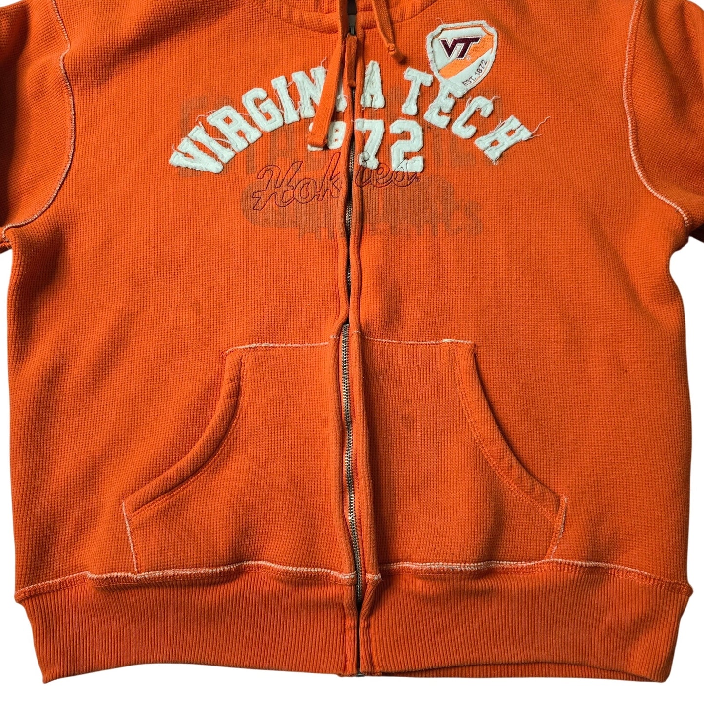 J. America VTG Virginia Tech Orange Sherpa Zip L Long Sleeve Hoodie Men's Large