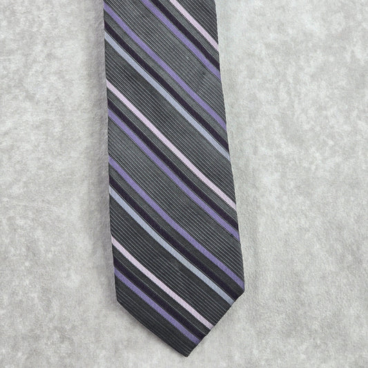 Calvin Klein Gray Purple Stripe Repp Silk Geometric Neck Tie Men's