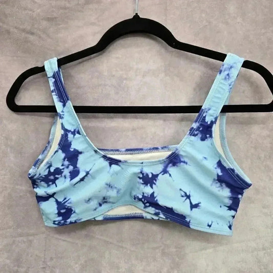 Blue Purple Tie-dye Swimwear Swimsuit Sports Bra Style Bikini Top Small