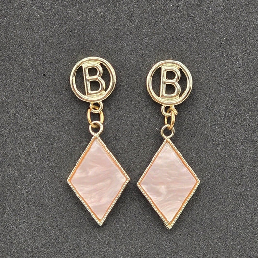 Zara Pink B Gold Diamond Dangle Earrings Fashion Jewelry E32