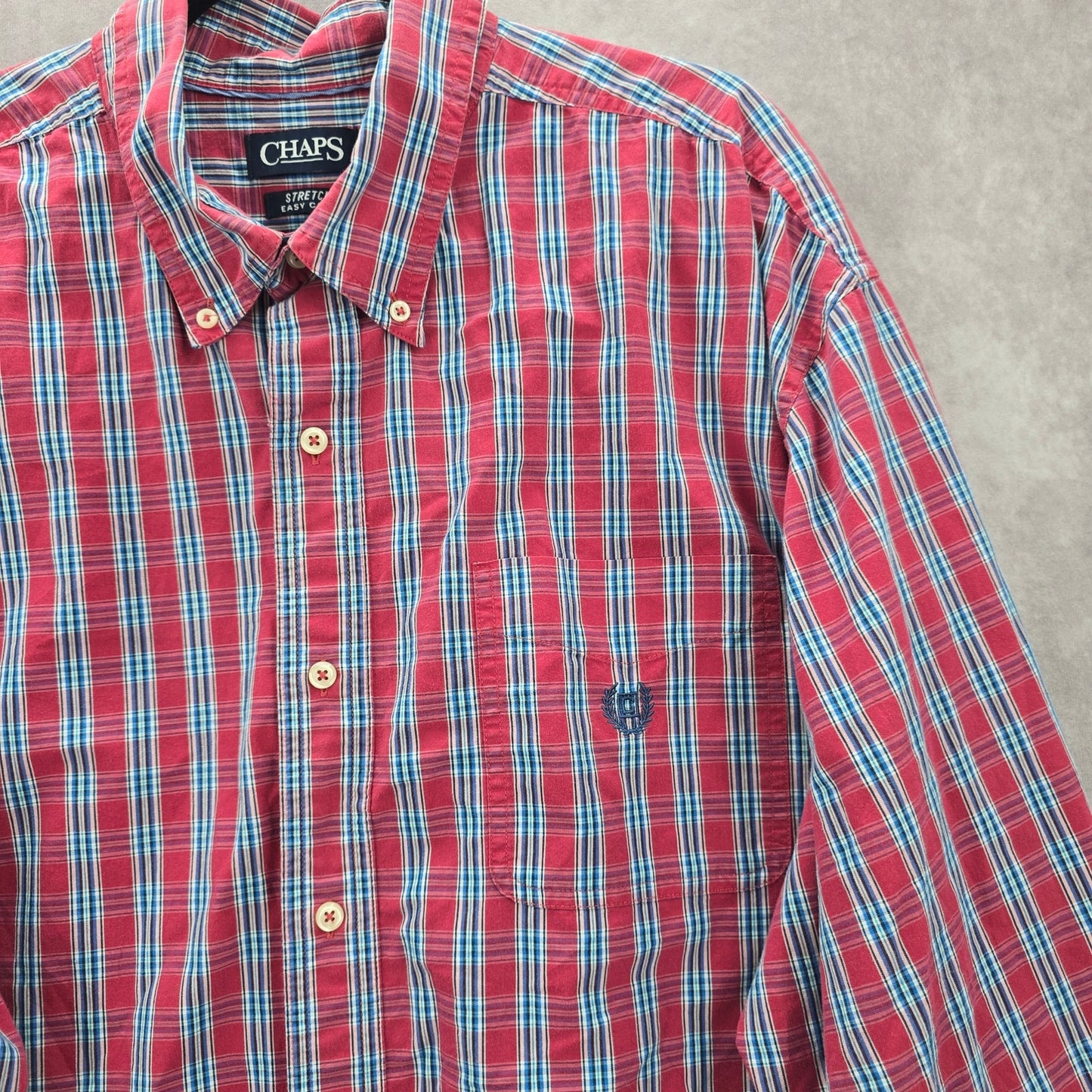 Chaps Red Blue Plaid Long Sleeve Button Down Cotton Mens Shirt Plus 2XL