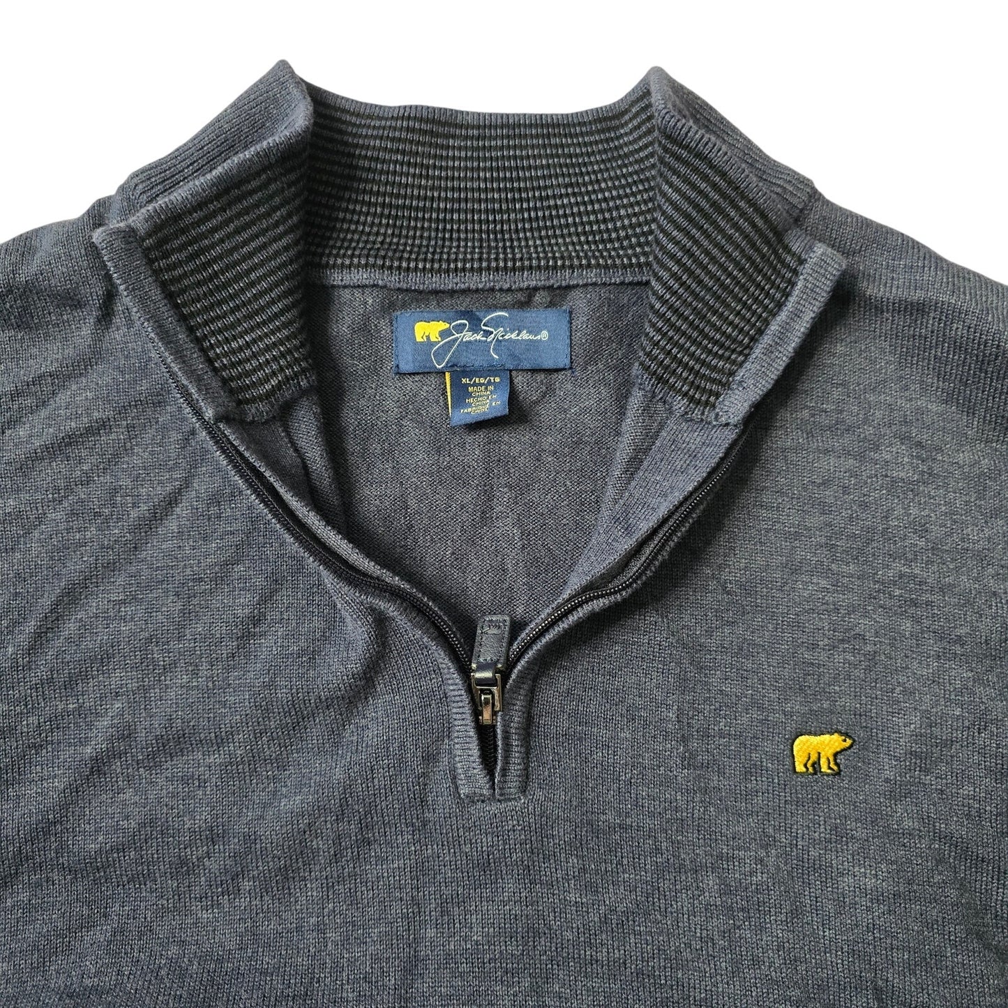 Jack Nicklaus 1/4 Pullover Blue Folden Bear Long Sleeve Sweater Men's XLARGE XL