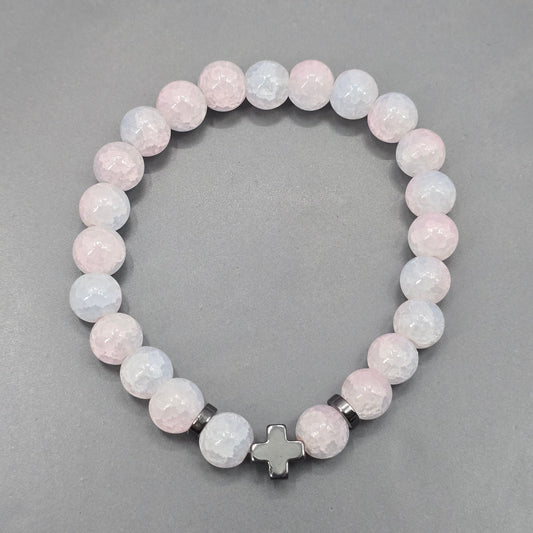 Zara Pink Blue Gray Bead Cross Elastic Bracelet Fashion Jewelry NWOT JB4-3