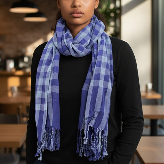 Plaid Y2K VTG Cottage Long Fringe Academia Tartan Cozy Wrap Shawl Scarf OS