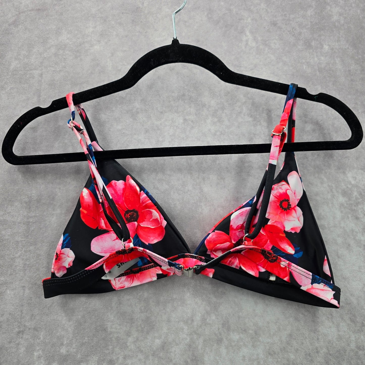 Shein Black Pink Floral Triangle Adjustable Clasp Bikini Top Swimwear Medium