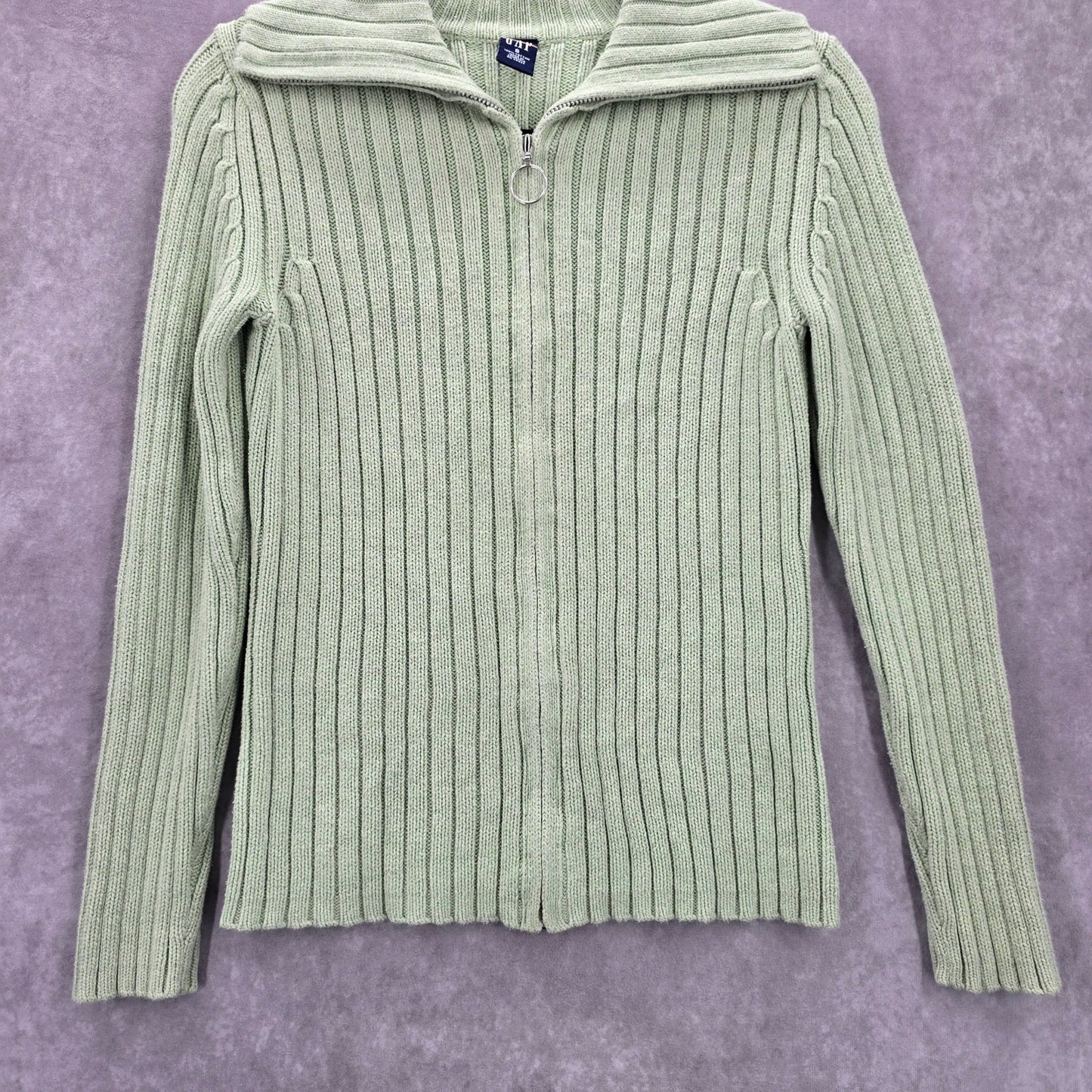 Gap Green Ribbed Long Sleeve Cotton Zip Collar Cardigan Sweater Small