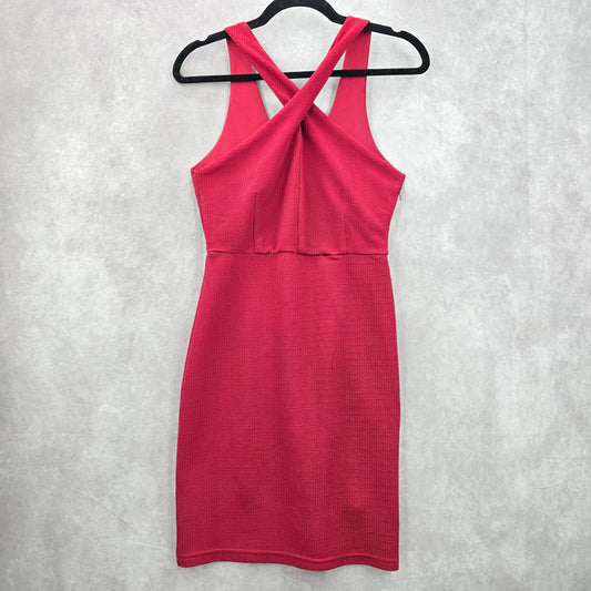She + Sky Red Burgundy V Neck Crisscross Sleeveless Knee Length Dress Small