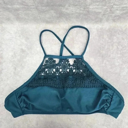 Xhilaration Green Lace Padded Bikini Top Swimwear Swimsuit String Tie Small