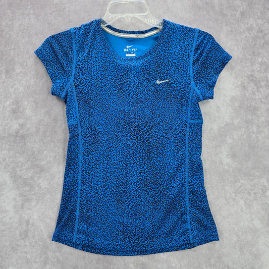 Nike Di Fit Blue Black Print Short Sleeve Active Running Tshirt XS Extra Small
