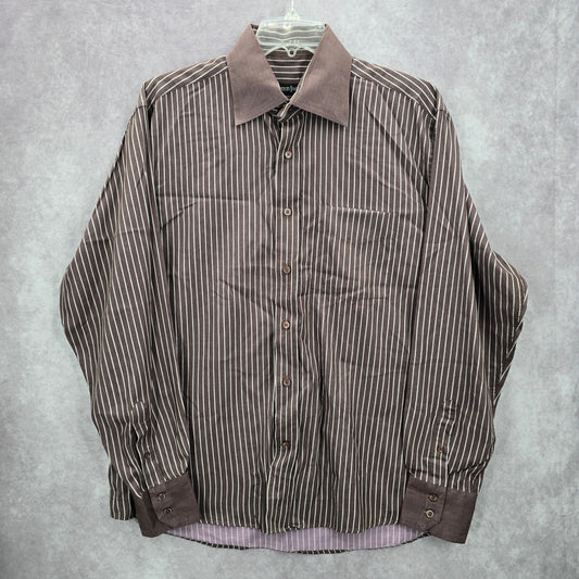 Artisti Italiani Brown Stripe Mens Cotton Button Down Long Sleeve Shirt XXL 43