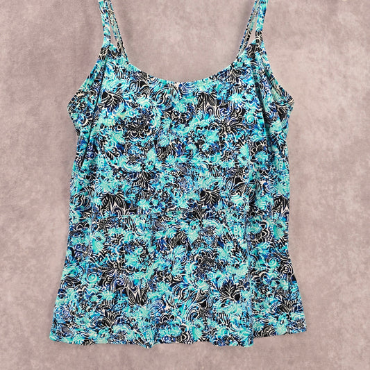 Blue Floral Ruffle Padded Swimwear Tankini Tank Top Medium M 8