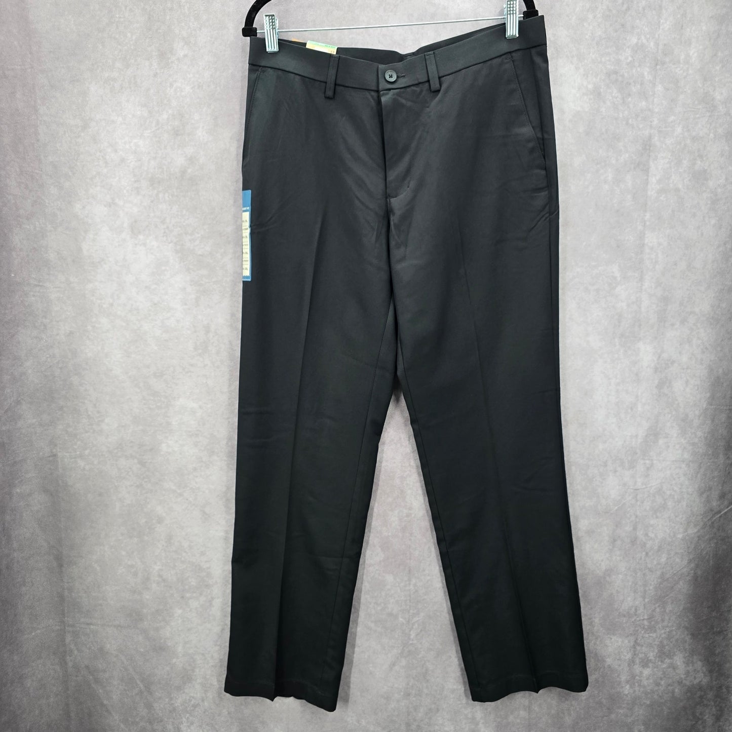 Haggar Black Performance Microfiber Slacks Dress Pant Plain Straight Fit 34Wx30L