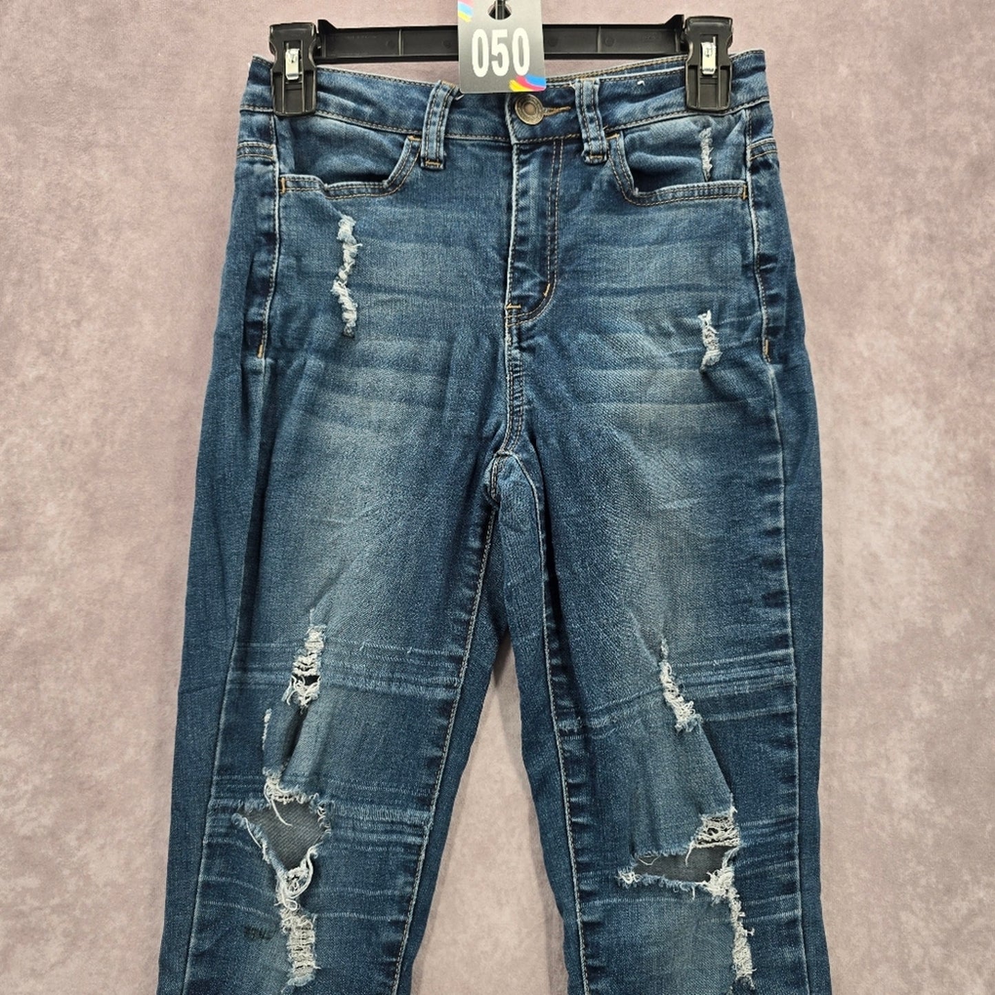 050. So Distressed Ultimate High Rise Denim Jeggings Blue Pants Jeans Skinny 3