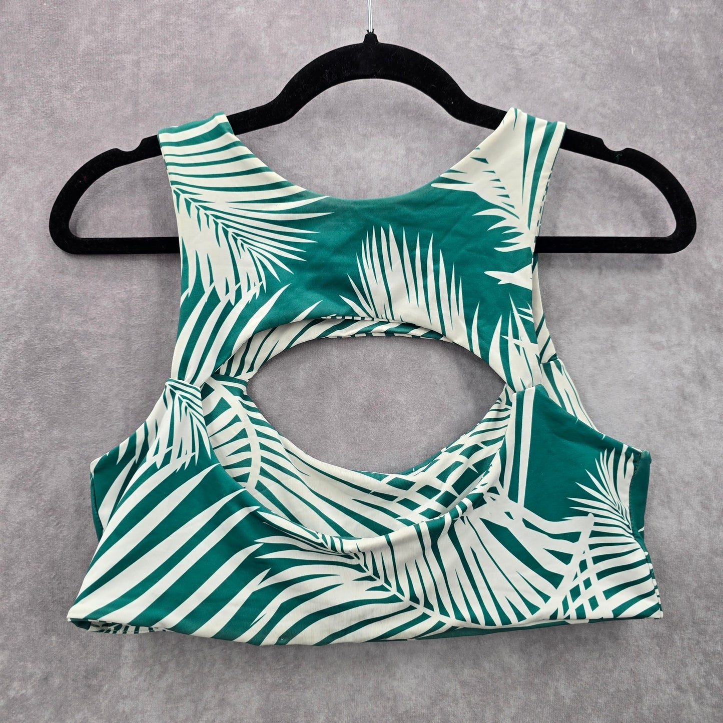Green White Tropical Leaf Cutout Padded Bikini Top Swimwear Medium