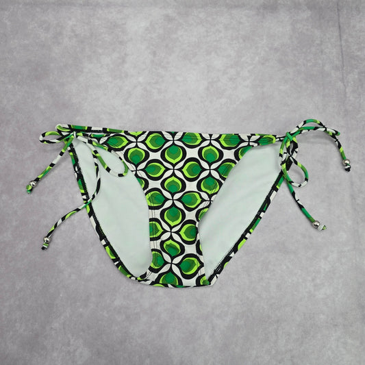 Ingear Green Black White Floral Geometric Tie Bikini Bottom Swimwear Medium