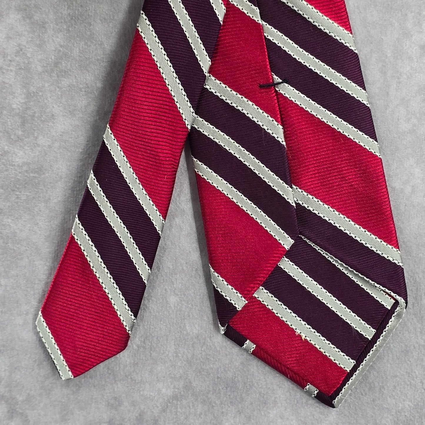 Ike Behar Red Purple Gray Stripe Geometric Repp Silk Executive Neck Tie Men's