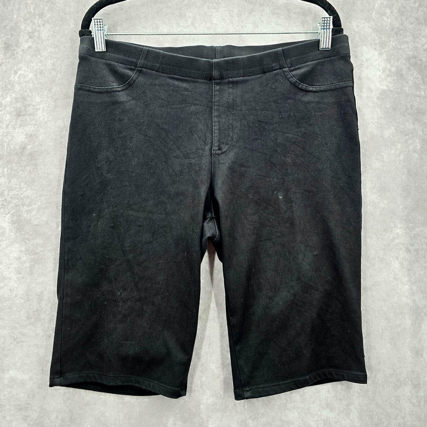 Faded Glory Black Stretch Flat Front Bermuda Bottoms Pants Shorts XL 16/18