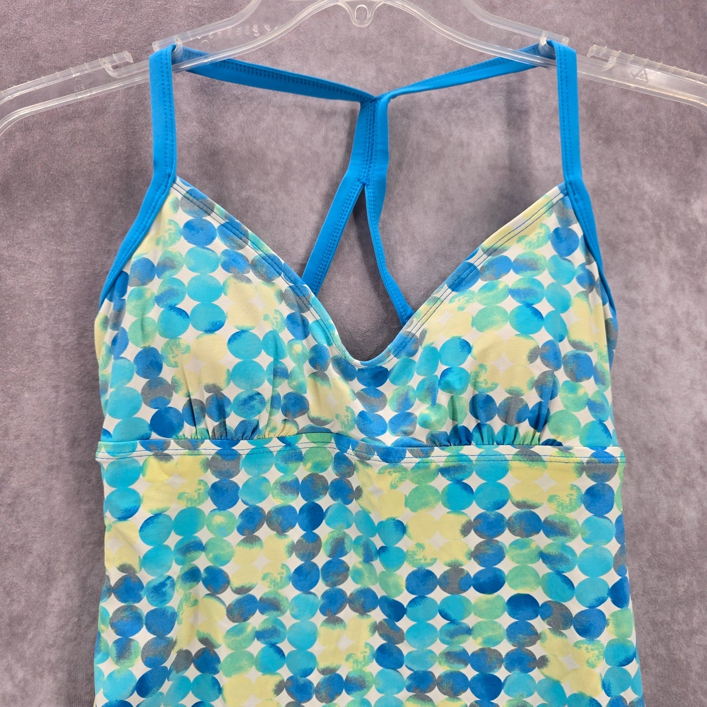 Blue Circle Print Crisscross Scrunch Tie Padded Swimwear Tankini Top Small 6
