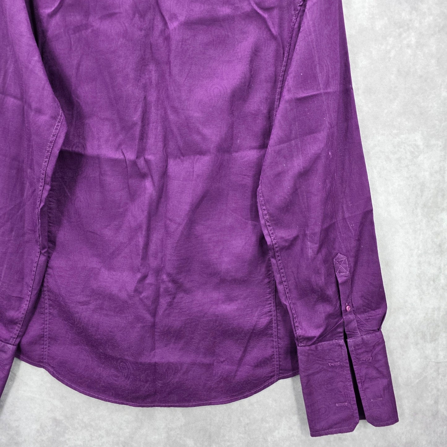 G By Guess Purple Paisley Button Down Long Sleeve Cotton Cuff Dress Shirt XL