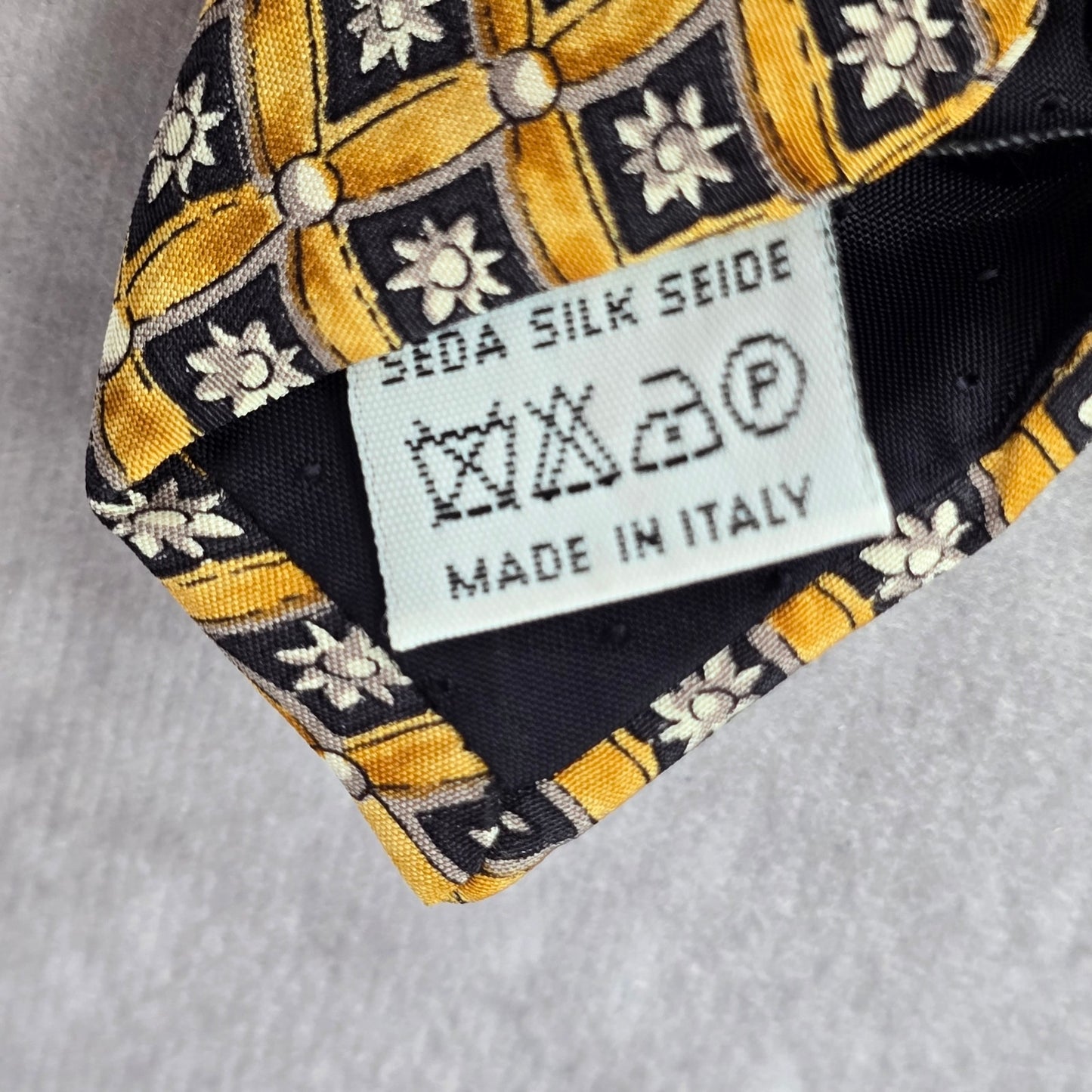 Valentino Italy Yellow Diamond Floral Executive Geometric Silk Neck Tie Men's