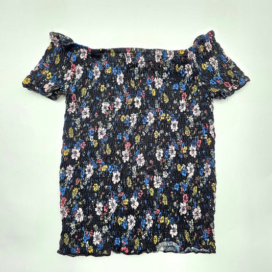 Almost Famous Black Smock Cropped Off Shoulder Y2K Blouse Top Shirt Small