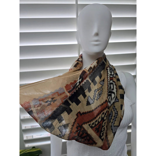 Charming Charlie Tribal Pattern Brown Infinity Scarf OSFM