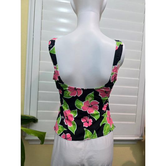 Jantzen Black Floral Tropical Sleeveless Tank Top Medium 8